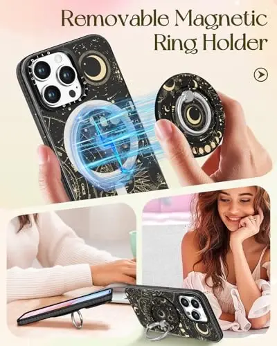 Lotadilo for iPhone 15 Pro Max Case for Women - Girls Cute Design Compatible with Magsafe Magnetic Ring Holder Stand Moon Sun Stars Phone Covers Aesthetic Girly TPU Funda for 15 Pro Max - 4