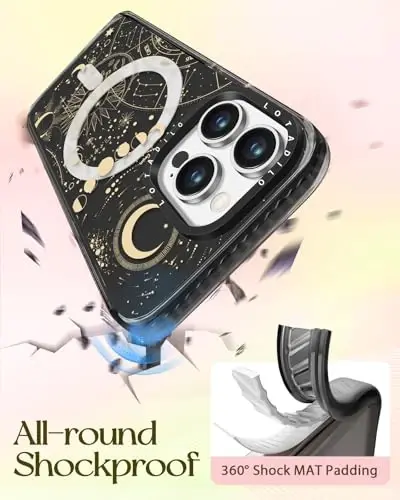 Lotadilo for iPhone 15 Pro Max Case for Women - Girls Cute Design Compatible with Magsafe Magnetic Ring Holder Stand Moon Sun Stars Phone Covers Aesthetic Girly TPU Funda for 15 Pro Max - 6