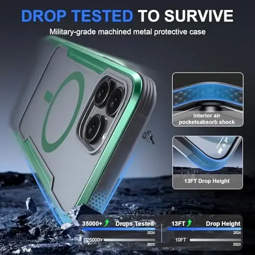 Tigowos for iPhone 15 Pro Max Case Fits MagSafe Heavy Duty Rugged Slim Matte Feeling Back, Shockproof Military-Grade Protection, Magnetic Phone Case for 15 pro max Case, Metal Matte Green - 3