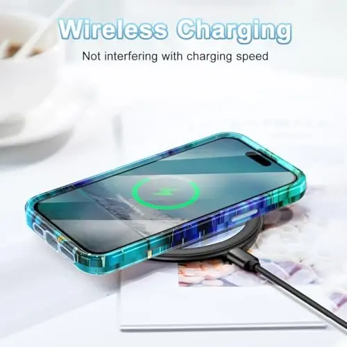 Btscase for iPhone 15 Pro Max Case 6.7 inch (2023), Marble Pattern 3 in 1 Heavy Duty Full Body Shockproof Hard PC+Soft Silicone Drop Protective Women Girls Cover for iPhone 15 Pro Max, Cyan - 7