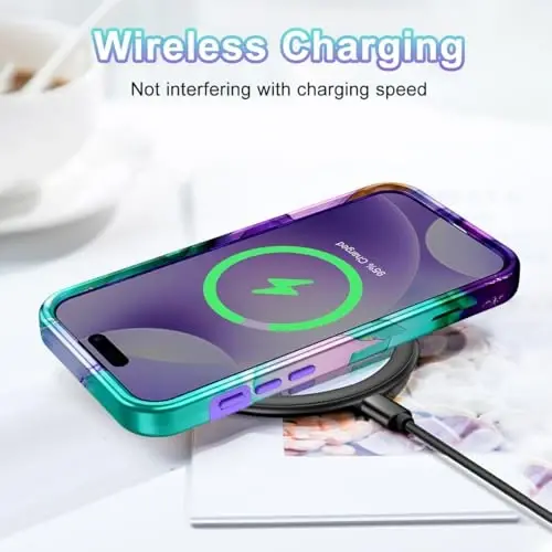 Btscase for iPhone 15 Pro Max Case 6.7 inch (2023), Marble Pattern 3 in 1 Heavy Duty Full Body Shockproof Hard PC+Soft Silicone Drop Protective Women Girls Cover for iPhone 15 Pro Max, Cyan Purple - 7