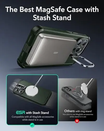 ESR for iPhone 15 Pro Max Case with Stand, 23 ft Military-Grade Drop Protection, Heavy Duty Magnetic Phone Case, Compatible with MagSafe Accessories, Cyber Series, Green - 5