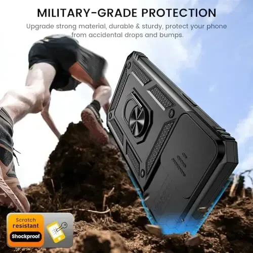 Goton for iPhone 15 Pro Max Case with Screen Protector - Slide Camera Cover Protective Phone Case with Ring Stand, Heavy Duty Shockproof Rugged Bumper for iPhone 15 Promax Accessories Black - 5