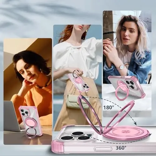 IYTRRYH for iPhone 15 Pro Max Case Magnetic Compatible with MagSafe,with 2 Screen Protector,Built-in Camera Cover+Kickstand Ring,Military Grade Drop Shockproof Heavy Duty Protection Phone Bumper Pink - 4