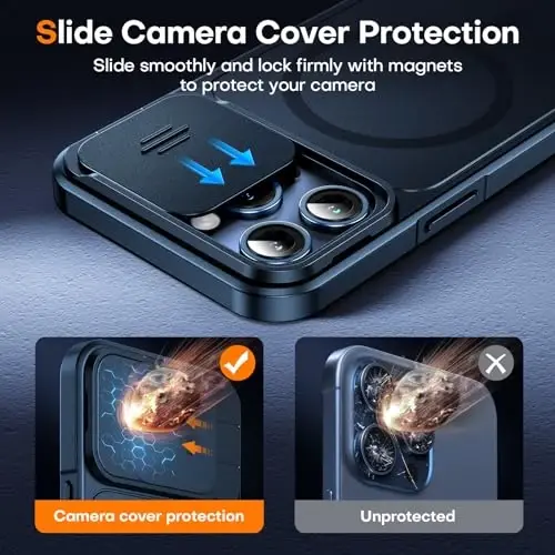 L K for iPhone 15 Pro Max Case with Kickstand, Upgraded [Slide Camera Cover], Heavy Duty Magnetic Phone Case, Compatible with MagSafe, Military-Grade Drop Protection, Blue, 6.7