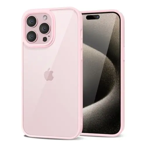 LoeoeL for iPhone 15 Pro Max Case Clear, Transparent Hybrid 15 Pro Max Phone Case [Hard Plastic & Soft Silicone Bumper] Acrylic Non Yellowing Thin Slim Protective Cover for Women, Light Pink - 14
