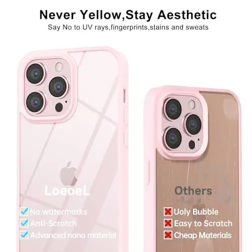 LoeoeL for iPhone 15 Pro Max Case Clear, Transparent Hybrid 15 Pro Max Phone Case [Hard Plastic & Soft Silicone Bumper] Acrylic Non Yellowing Thin Slim Protective Cover for Women, Light Pink - 4