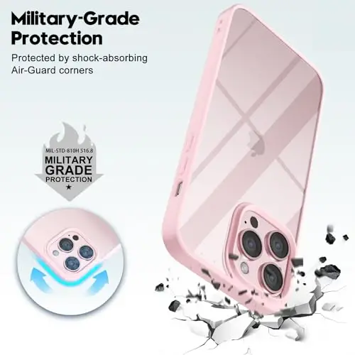 LoeoeL for iPhone 15 Pro Max Case Clear, Transparent Hybrid 15 Pro Max Phone Case [Hard Plastic & Soft Silicone Bumper] Acrylic Non Yellowing Thin Slim Protective Cover for Women, Light Pink - 6