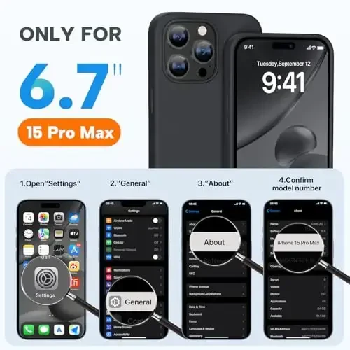 Miracase for iPhone 15 Pro Max Case, [with 2X Screen Protectors], Compatible with MagSafe, Liquid Silicone Case Shockproof Drop Protection Phone Case for 15 Pro Max, Black Magnetic - 6
