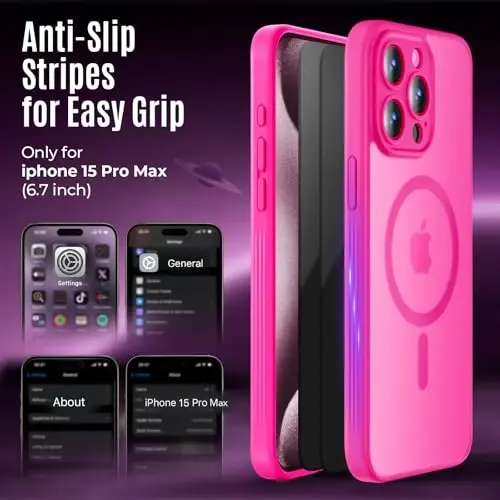 Symcele Designed for iPhone 15 Pro Max Case, Compatible with MagSafe, with Privacy Screen Protectors X2, [Camera Protection] [15FT Military Drop Protection] Shockproof Phone Case, 6.7