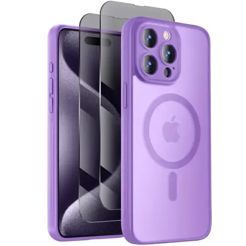 Symcele Designed for iPhone 15 Pro Max Case, Compatible with MagSafe, with Privacy Screen Protectors X2, [Camera Protection] [15FT Military Drop Protection] Shockproof Phone Case, 6.7