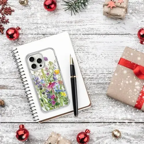 bicol Compatible with iPhone 15 Pro Max Case, Crystal Acrylic Clear with Fashionable Pattern Designs for Girls Women, Slim Fit Shockproof Protective Phone Cover 6.7 inch,Blooming Flowers - 6