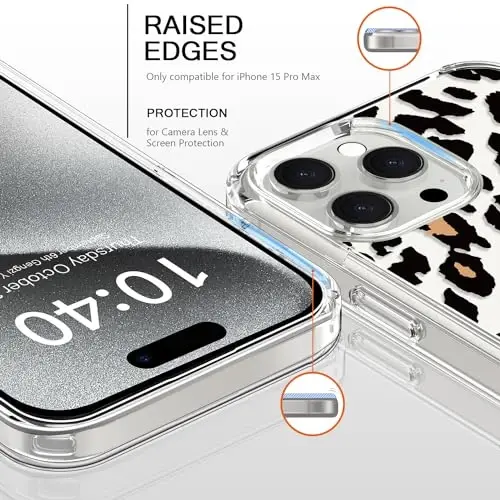 bicol Compatible with iPhone 15 Pro Max Case, Crystal Acrylic Clear with Fashionable Pattern Designs for Girls Women, Slim Fit Shockproof Protective Phone Cover 6.7 inch,Cheetah Leopard Print - 2