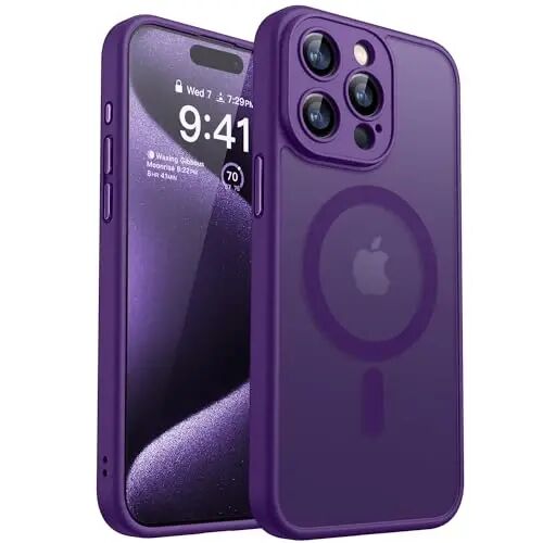 iPhone 15 Pro Max Kılıfı ile Uyumlu CANSHN Manyetik, Yükseltilmiş [Tam Kamera Koruması] [Magsafe ile Uyumlu] [Yarı Saydam Mat] Darbeye Dayanıklı Koruyucu Telefon Kılıfı Kaplaması 6,7 İnç - Derin Mor - CANSHN