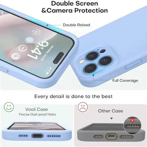 Vooii Compatible with iPhone 15 Pro Max Case, Upgraded Premium Silicone, [Camera Protection] [Soft Anti-Scratch Microfiber Lining] Shockproof Phone Case for iPhone 15 Pro Max 6.7 inch - Light Blue - 3