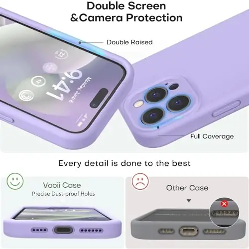 Vooii Compatible with iPhone 15 Pro Max Case, Upgraded Premium Silicone, [Camera Protection] [Soft Anti-Scratch Microfiber Lining] Shockproof Phone Case for iPhone 15 Pro Max 6.7 inch - Light Purple - 3