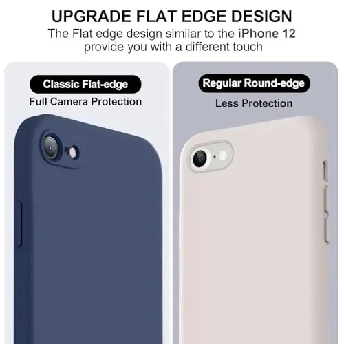 Vooii for iPhone SE Case 2022/3rd/2020,iPhone 8/7 Case, Upgraded Liquid Silicone with [Flat Edges] [Camera Protection] [Soft Anti-Scratch Microfiber Lining] Phone Case for iPhone SE - Navy Blue - 3
