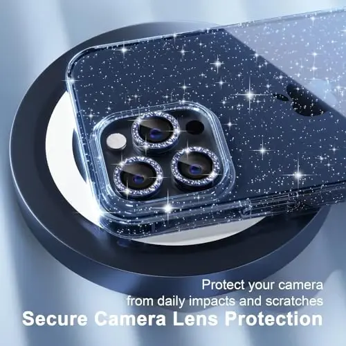Choiche Compatible for iPhone 15 Pro Max Case Women Phone Case, Cute Bling Sparkly, Military Grade Protection, 3 Diamond Camera Lens Covers, 2 Tempered Glass Protectors, 6.7 inch (Glitter Blue) - 3