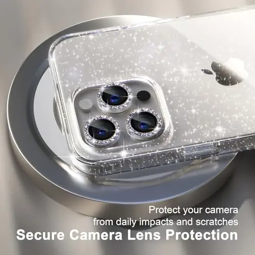 Choiche Compatible for iPhone 15 Pro Max Case Women Phone Case, Cute Bling Sparkly, Military Grade Protection, 3 Diamond Camera Lens Covers, 2 Tempered Glass Protectors, 6.7 inch (Glitter Clear) - 3
