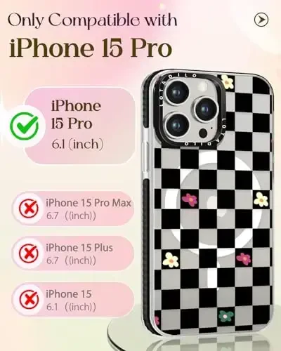 Lotadilo for iPhone 15 Pro Case for Women - Girls Kawaii Design Compatible with Magsafe Magnetic Ring Holder Stand Black Flower Phone Covers Aesthetic Girly TPU Funda for 15 Pro - 2