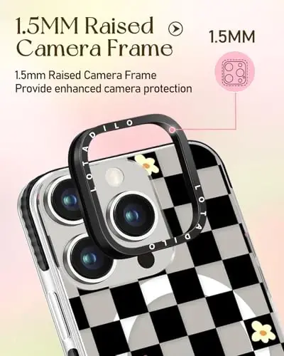 iPhone 15 Pro Max Kılıfı Kadınlar için Lotadilo - Sevimli Kawaii Tasarımı Magsafe Manyetik Halkalı Stand Siyah Çiçekli Telefon Kapakları Estetik Kız TPU Funda 15 Pro Max ile Uyumlu - 3