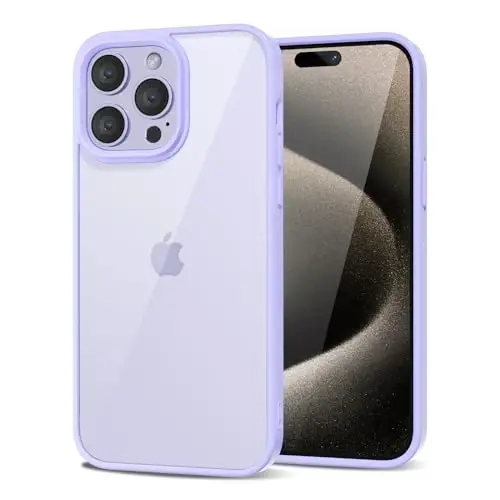 LoeoeL for iPhone 15 Pro Max Case Clear, Transparent Hybrid 15 Pro Max Phone Case [Hard Plastic & Soft Silicone Bumper] Acrylic Non Yellowing Thin Slim Protective Cover for Women, Purple Lavender - 1