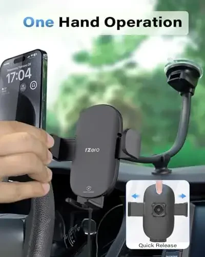 1Zero Solid Car Truck Phone Mount Wireless Charger Holder with 14-Inch Gooseneck Long Arm for iPhone 15 Pro Max Plus 14 13 12 11 XS X Samsung S24 Ultra S23 S22 S22 S21 S20 Pixel 9 Pro XL 8 7 6 5 4 - 3