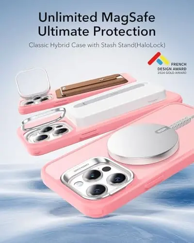 iPhone 15 Pro Max uchun ESR g'ilofi, MagSafe bilan mos, harbiy darajadagi himoya g'ilofi, o'rnatilgan yashirin stendli telefon g'ilofi, tirnalishga chidamli orqa qopqoq, klassik seriya, muzli pushti - 3