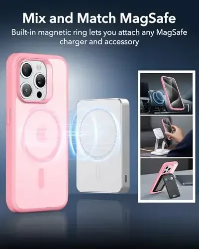iPhone 15 Pro Max uchun ESR g'ilofi, MagSafe bilan mos, harbiy darajadagi himoya, sarg'ayishga chidamli, tirnalishga chidamli orqa, iPhone 15 Pro Max uchun magnit telefon g'ilofi, Classic Series, muzli pushti - 6