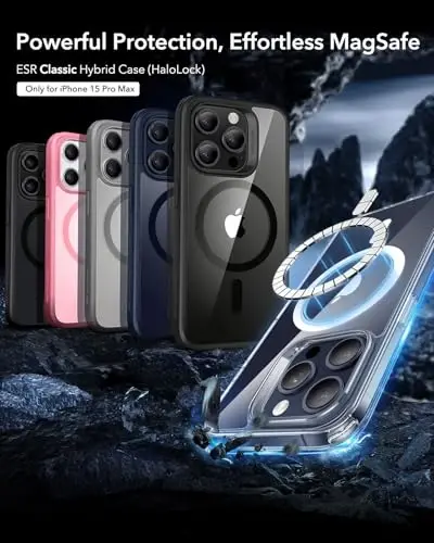 iPhone 15 Pro Max uchun ESR g'ilofi, MagSafe bilan mos, harbiy darajadagi himoya, sarg'ayishga chidamli, tirnalishga chidamli orqa, iPhone 15 Pro Max uchun magnit telefon g'ilofi, Classic Series, muzli pushti - 1