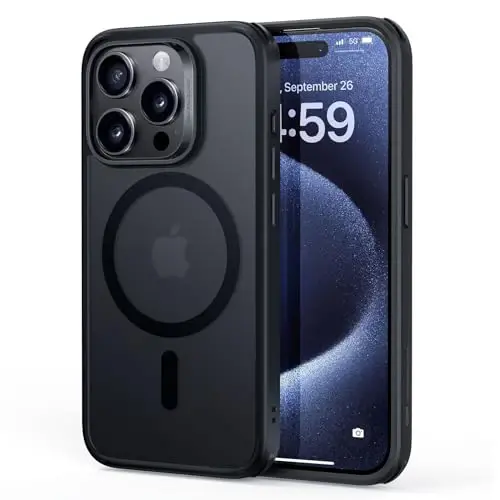 iPhone 15 Pro Max uchun ESR gʻilofi, MagSafe bilan mos, harbiy darajadagi himoya, sargʻayishga chidamli, tirnalishga chidamli orqa, iPhone 15 Pro Max uchun magnit telefon gʻilofi, Classic Series, muzli qora 