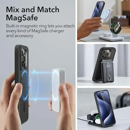iPhone 15 Pro Max uchun ESR gʻilofi, MagSafe bilan mos, harbiy darajadagi himoya, sargʻayishga chidamli, tirnalishga chidamli orqa, iPhone 15 Pro Max uchun magnit telefon gʻilofi, Classic Series, muzli qora - 3
