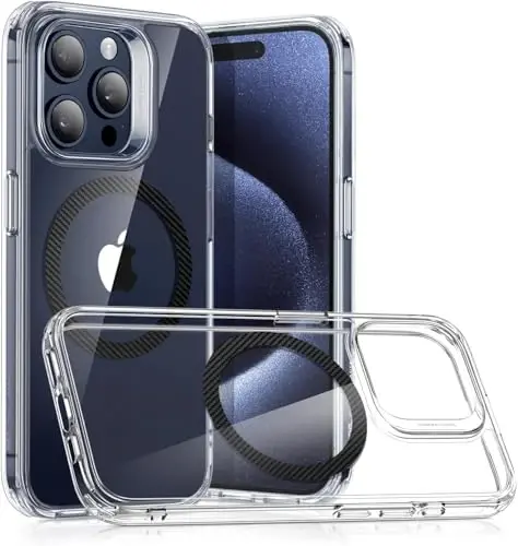 iPhone 15 Pro Max uchun ESR g'ilofi, MagSafe bilan mos, harbiy darajadagi himoya, sarg'ayishga chidamli, tirnalishga chidamli orqa, iPhone 15 Pro Max uchun magnit telefon g'ilofi, klassik seriya, karbon tolali 