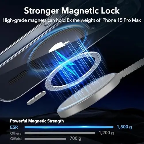 iPhone 15 Pro Max uchun ESR g'ilofi, MagSafe bilan mos, harbiy darajadagi himoya, sarg'ayishga chidamli, tirnalishga chidamli orqa, iPhone 15 Pro Max uchun magnit telefon g'ilofi, klassik seriya, karbon tolali - 4