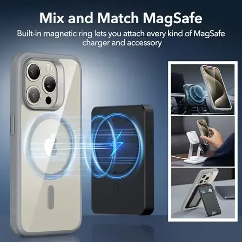 iPhone 15 Pro Max uchun ESR g‘ilofi, MagSafe bilan mos, harbiy darajadagi himoya, sarg‘ayishga chidamli, tirnalishga chidamli orqa, iPhone 15 Pro Max uchun magnitli telefon g‘ilofi, Classic Series, toza kulrang - 5