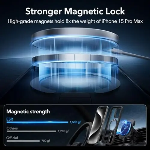 iPhone 15 Pro Max uchun ESR g'ilofi o'rnatilgan tirgak bilan, harbiy darajadagi zarbga chidamli himoya, to'liq sozlanishi mumkin bo'lgan magnit Flickstand telefon g'ilofi, MagSafe aksessuarlari bilan mos keladi, Boost seriyasi, muzli qora - 3