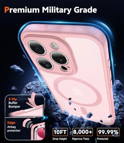 iPhone 15 Pro-Max uchun FNTCASE g'ilofi: Magsafe bilan mos keluvchi matli magnit telefon g'iloflari, ekran himoyachisi bilan, yupqa, sarg'aymaydigan, mustahkam, zarbaga chidamli, yarim shaffof himoya g'ilofi (C-Pushti) - 6