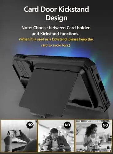 iPhone 15 Pro Max uchun kartochka ushlagichi (4 ta karta) bilan Vihibii g'ilofi, o'rnatilgan 2X закаленное shisha ekran himoyachisi va slayd kamera qopqog'i va tayanchi, harbiy darajadagi tushishdan himoya, mustahkam hamyon g'ilofi, qora - 6