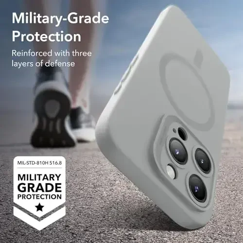 iPhone 15 Pro Max uchun MagSafe bilan ESR g‘ilofi, magnit zaryadlashni qo‘llab-quvvatlaydi, ingichka suyuq silikon g‘ilof, zarbani yutuvchi, ekran va kamera himoyasi, Cloud Series, kulrang - 4