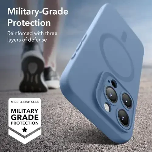 iPhone 15 Pro Max uchun MagSafe bilan ESR g'ilofi, magnit zaryadlashni qo'llab-quvvatlaydi, ingichka suyuq silikon g'ilof, zarbani yutuvchi, ekran va kamera himoyasi, Cloud Series, och ko'k - 4