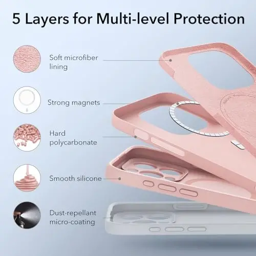 iPhone 15 Pro Max uchun MagSafe bilan ESR g'ilofi, magnit zaryadlashni qo'llab-quvvatlaydi, ingichka suyuq silikon g'ilof, zarbani yutuvchi, ekran va kamera himoyasi, Cloud Series, pushti - 5