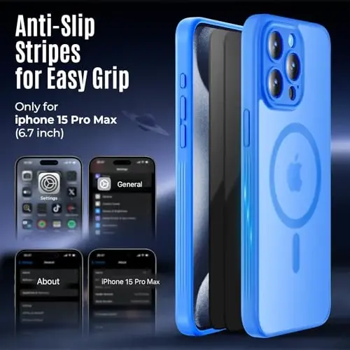 iPhone 15 Pro Max uchun Symcele dizayndagi gʻilof, MagSafe bilan mos, 2 ta shaxsiy ekran himoyachisi, [Kamera himoyasi] [15 FT harbiycha zarbadan himoya] Zarba oʻtkazmaydigan telefon gʻilofi, 6.7