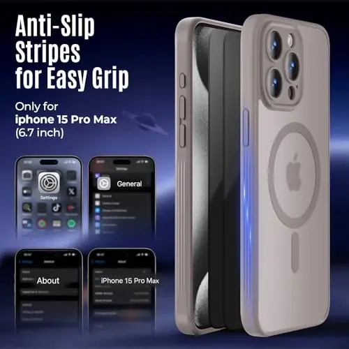 iPhone 15 Pro Max uchun Symcele dizayndagi g‘ilof, MagSafe bilan mos, X2 maxfiylik ekran himoyachilari bilan, [Kamera himoyasi] [15FT tushishdan himoya] zarbga chidamli telefon g‘ilofi, 6.7