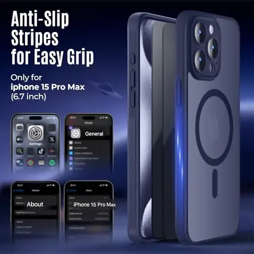 iPhone 15 Pro Max uchun Symcele g'ilofi, MagSafe bilan mos, X2 maxfiylik ekran himoyachilari bilan, [Kamera himoyasi] [15FT harbiy tomchi himoyasi] zarbga chidamli telefon g'ilofi, 6.7