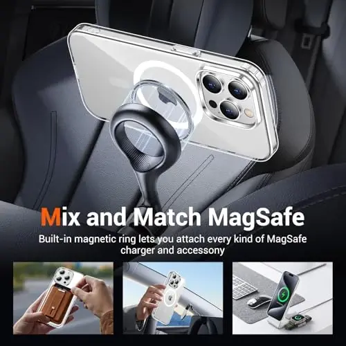 iPhone 15 Pro Max uchun Temdan g'ilofi, ekran himoyachisi bilan tiniq, Magsafe bilan mos, sarg'ayishga qarshi, harbiy darajadagi himoya, zarbga chidamli ingichka magnit telefon g'ilof qopqog'i, shaffof - 3
