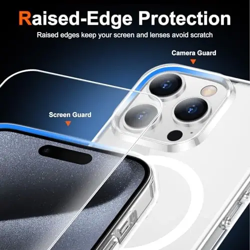 iPhone 15 Pro Max uchun Temdan g'ilofi, ekran himoyachisi bilan tiniq, Magsafe bilan mos, sarg'ayishga qarshi, harbiy darajadagi himoya, zarbga chidamli ingichka magnit telefon g'ilof qopqog'i, shaffof - 5