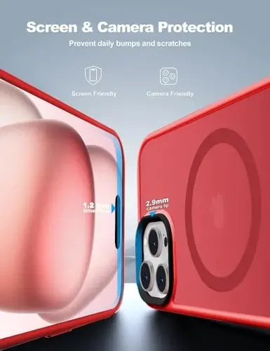 iPhone 15 Pro Max uchun Tigowos g'ilofi, MagSafe bilan mos, 10FT balandlikdan tushishga chidamli, mat, qo'lga yoqimli, zarbaga qarshi orqa panel, iPhone 15 Pro Max telefonlari uchun, Qizil - 3