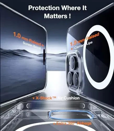 iPhone 15 Pro Max uchun TORRAS g'ilofi Olmos tiniq | Kuchli magnit va uzluksiz stend, MagSafe uchun mos, Harbiy darajadagi tushishdan himoya, Mustahkam sozlanishi o'rnatilgan tayanch, Yupqa sarg'ayishga qarshi - 5