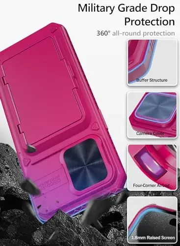 iPhone 15 Pro Max uchun Vihibii hamyonli g‘ilofi karta ushlagich (4 ta karta) va suriluvchi kamera qopqog‘i va tayanchi bilan, ko‘tarilgan qirralari ekranni himoya qiladi, iPhone 15 Pro Max uchun mustahkam qattiq orqa qopqoq, 5G 6.7