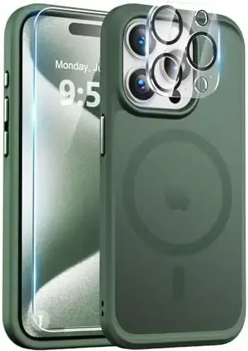 iPhone 15 Pro uchun BossKiss g'ilofi, [Magsafe bilan mos] [Ekran+Kamera himoyachisi] Magnitli yarim shaffof mato Ayollar Erkaklar Qizlar himoya qopqog'i iPhone 15 Pro 6.1